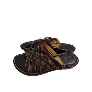 BORN Brown Ladies Strappy Sandals Size 9 Slip On Wedges Leather